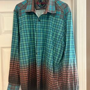 Robert Graham Teal and Red Plaid Men's Shirt
